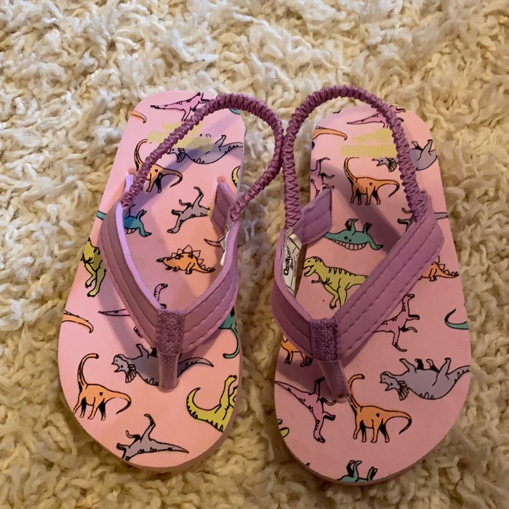 OshKosh Girls Dinosaur Flip Flops Size 7-8